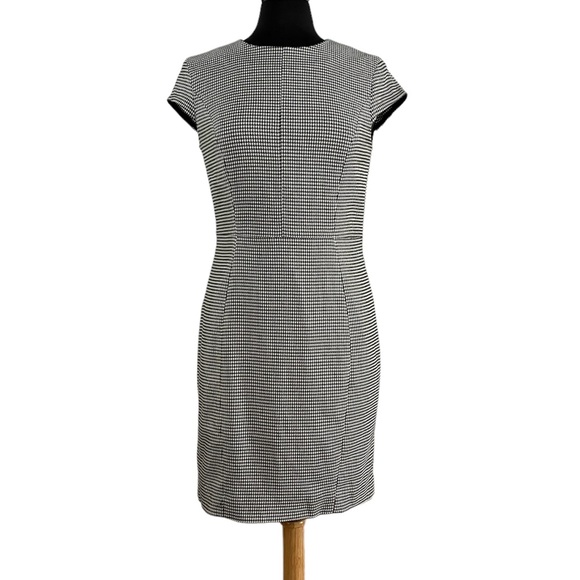 Houndstooth Office Shift Dress Fully Lined Fitted Bodice & Waist - Picture 2 of 11